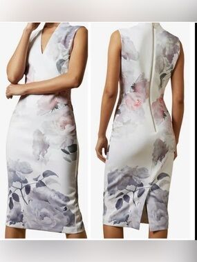 Ted Baker Sleeveless Marah Bouquet Bodycon Photo‎ Realistic Floral Dress